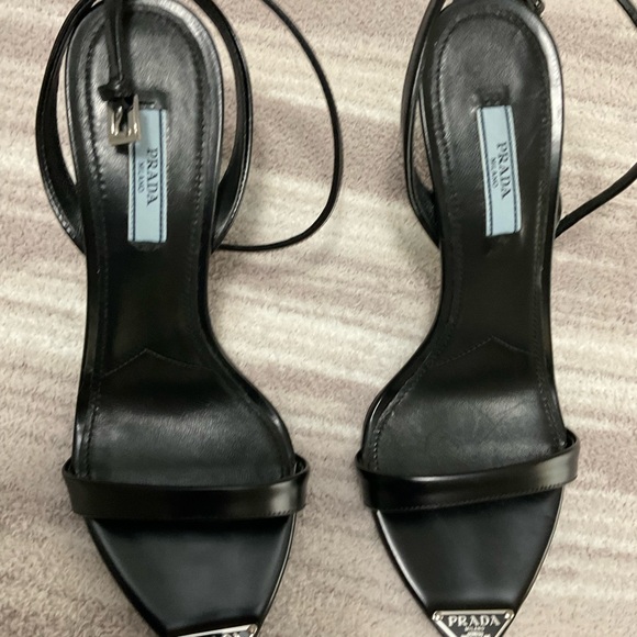 Prada Brushed leather sandals black heels size 38 - Picture 3 of 9